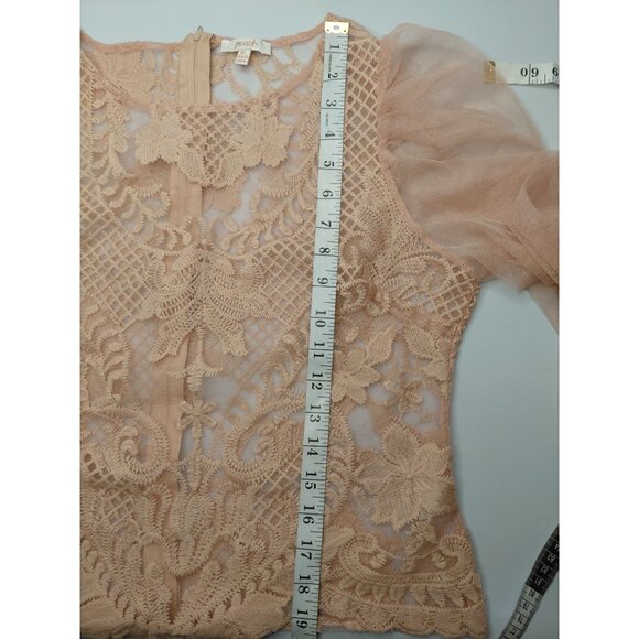 Peach Women's Lace Mesh Long Sleeve Top XL Polyester/Nylon - Picture 9 of 10